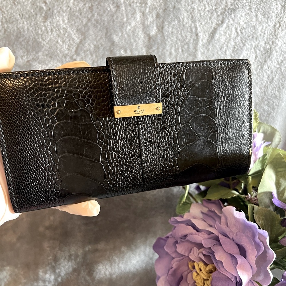 GUCCI Black LEATHER EMBOSSED WALLET